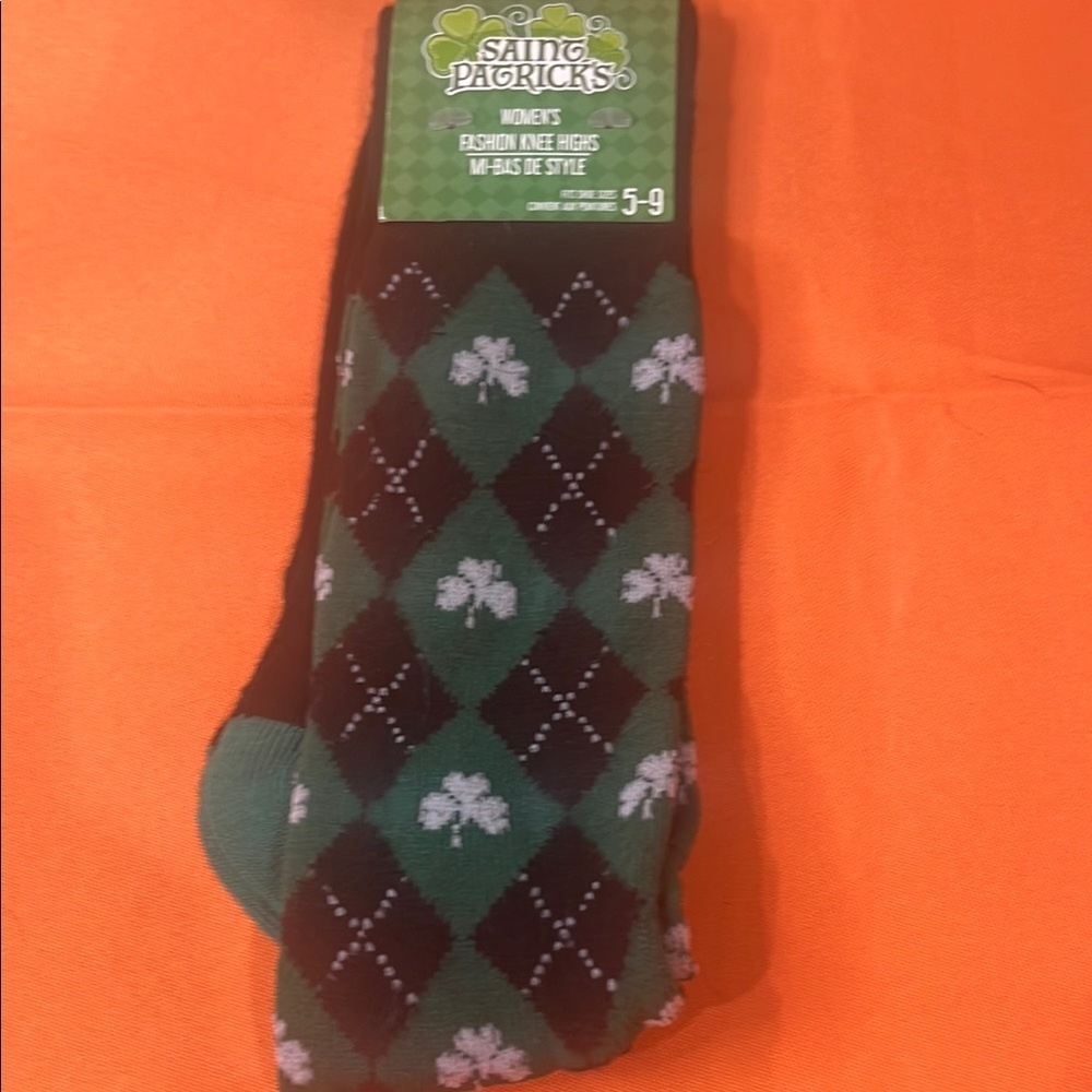6/$25 St. Patrick Green and Black Argyle Socks